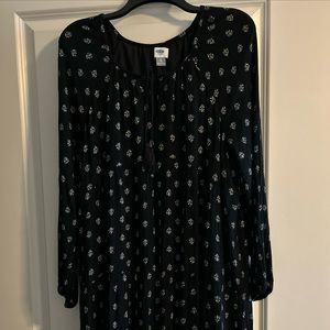 Old Navy long sleeve BOHO empire black print dress XL